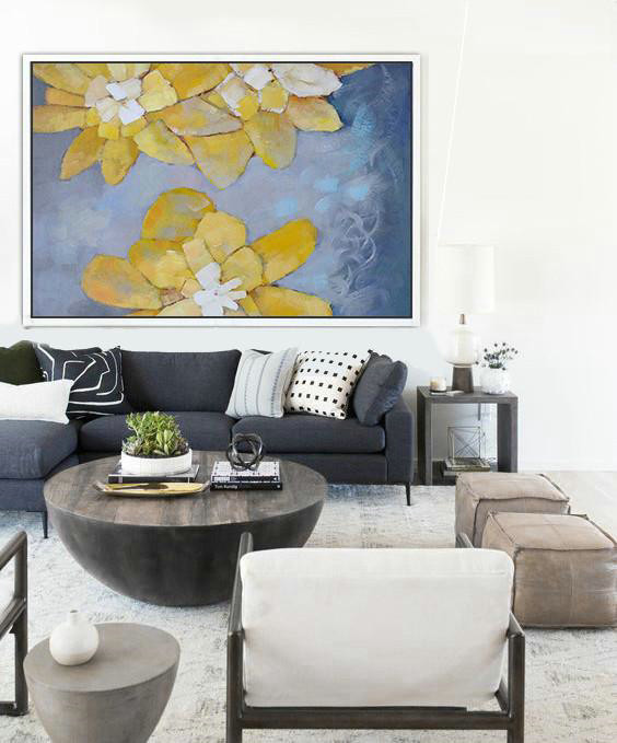 Original Extra Large Wall Art,Oversized Horizontal Abstract Art,Large Paintings For Living Room,Yellow,Purple Grey,White.etc